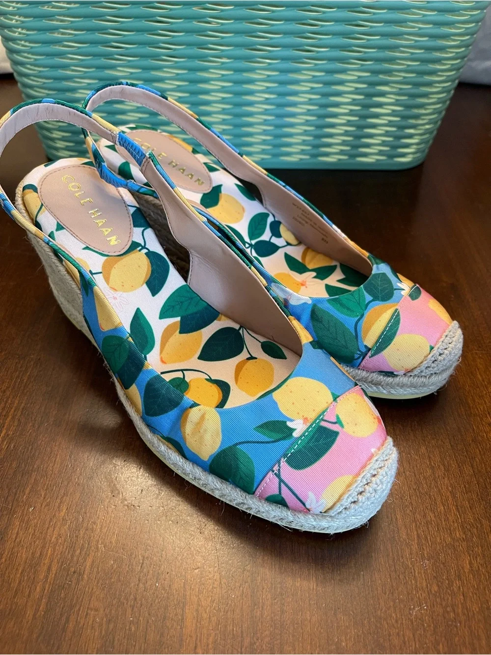 COLE HAAN Womens Cloud feel Espadrille Wedge Slingback Lemon SZ 6.5B